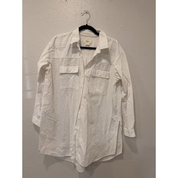 Maeve by Anthropologie white textured oversized tunic button up medium - Picture 2 of 9